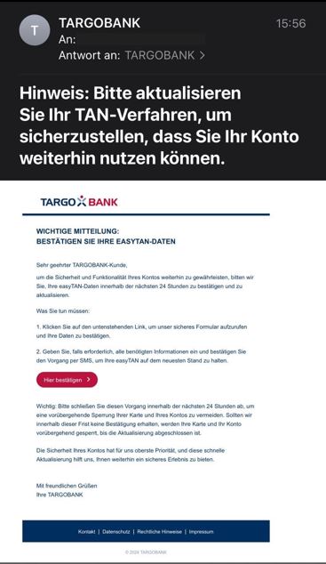 Screenshot der Phising-E-Mail