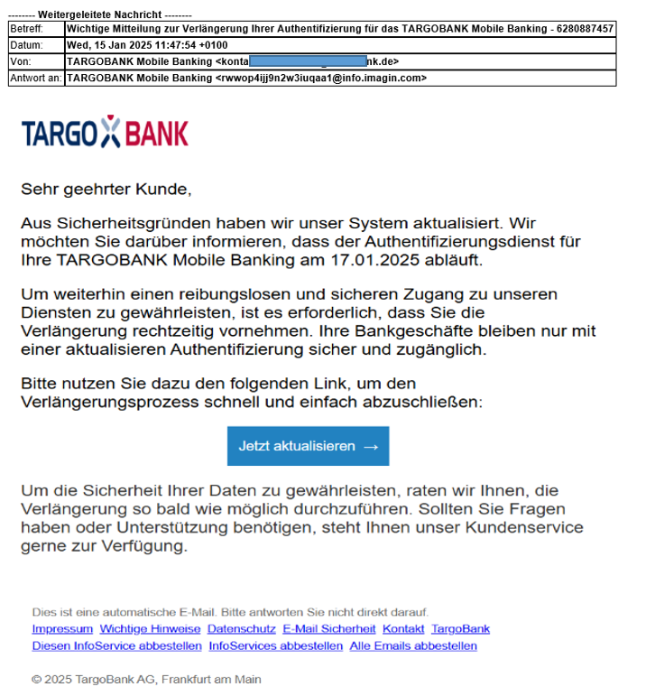 Screenshot der Phising-E-Mail