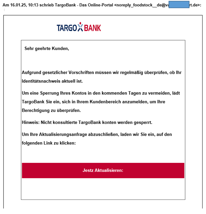 Screenshot der Phising-E-Mail